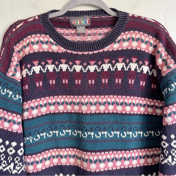 VTG 80s 90s Paris Sport Club Novelty People Print Sweater Cottage Granny Medium - Picture 2 of 9